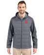 NC State Wolfpack Cutter & Buck Evoke Hybrid Softshell Recycled Full Zip Mens Hooded Jacket Elemental Grey Front