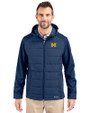 Michigan Wolverines Cutter & Buck Evoke Hybrid Softshell Recycled Full Zip Mens Hooded Jacket Navy Blue Front