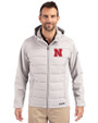 Nebraska Cornhuskers Cutter & Buck Evoke Hybrid Softshell Recycled Full Zip Mens Hooded Jacket CONCRETE Front