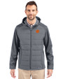 Clemson Tigers Cutter & Buck Evoke Hybrid Softshell Recycled Full Zip Mens Hooded Jacket Elemental Grey Front