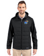 Kansas Jayhawks Cutter & Buck Evoke Hybrid Softshell Recycled Full Zip Mens Hooded Jacket Black Front