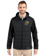 Baldwin Wallace Yellow Jackets Cutter & Buck Evoke Hybrid Softshell Recycled Full Zip Mens Hooded Jacket Black Front