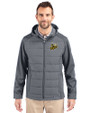 Baldwin Wallace Yellow Jackets Cutter & Buck Evoke Hybrid Softshell Recycled Full Zip Mens Hooded Jacket Elemental Grey Front