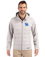 Kentucky Wildcats Cutter & Buck Evoke Hybrid Softshell Recycled Full Zip Mens Hooded Jacket CONCRETE Front