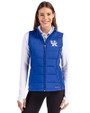 Kentucky Wildcats Cutter & Buck Evoke Hybrid Softshell Recycled Womens Full Zip Vest Tour Blue Front