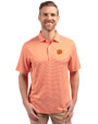Clemson Tigers Cutter & Buck Forge Recycled Double Stripe Four-Way Stretch Mens Polo College Orange/White Front