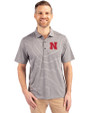 Nebraska Cornhuskers Cutter & Buck Forge Eco Heather Stripe Stretch Recycled Mens Polo Elemental Grey Heather Front