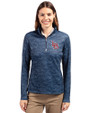 Louisville Bats Cutter & Buck Traverse Stretch Eco Camo Print Quarter Zip Womens Pullover Navy Blue Front