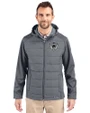 Las Vegas Raiders Historic Cutter & Buck Evoke Hybrid Eco Softshell Recycled Full Zip Mens Big & Tall Hooded Jacket Elemental Grey Front