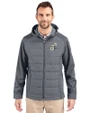 New Orleans Saints Historic Cutter & Buck Evoke Hybrid Eco Softshell Recycled Full Zip Mens Big & Tall Hooded Jacket Elemental Grey Front