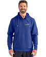 Seattle Seahawks Historic Cutter & Buck Roam Epic Versatility Half Zip Recycled Mens Hooded Pullover Tour Blue Front