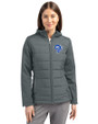 Los Angeles Rams Historic Cutter & Buck Evoke Recycled Honeycomb Fleece Womens Hybrid Full Zip Jacket Elemental Grey Front