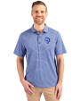 Los Angeles Rams Historic Cutter & Buck Forge Eco Heather Stripe Stretch Recycled Mens Big & Tall Polo Tour Blue Heather Front