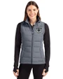 Las Vegas Raiders Historic Cutter & Buck Evoke Hybrid Softshell Recycled Womens Full Zip Vest Elemental Grey Front