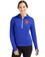 Denver Broncos Historic Cutter & Buck Daybreak Eco Recycled Womens Half Zip Hoodie Tour Blue Front