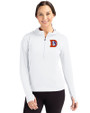 Denver Broncos Historic Cutter & Buck Daybreak Eco Recycled Womens Half Zip Hoodie White Front