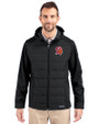 Tampa Bay Buccaneers Historic Cutter & Buck Evoke Hybrid Softshell Recycled Full Zip Mens Hooded Jacket Black Front