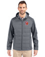 Tampa Bay Buccaneers Historic Cutter & Buck Evoke Hybrid Softshell Recycled Full Zip Mens Hooded Jacket Elemental Grey Front