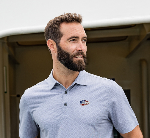 Man wearing Kansas City Chiefs Americana polo