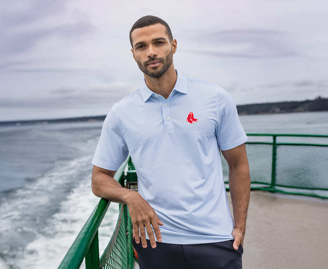 Man In Blue Cutter & Buck Pike Boston Red Sox Polo