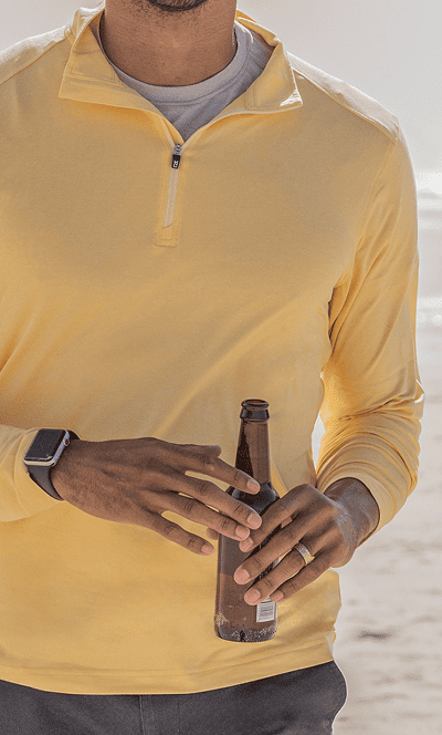 Man Wearing Yellow Quarter Zip Sweater