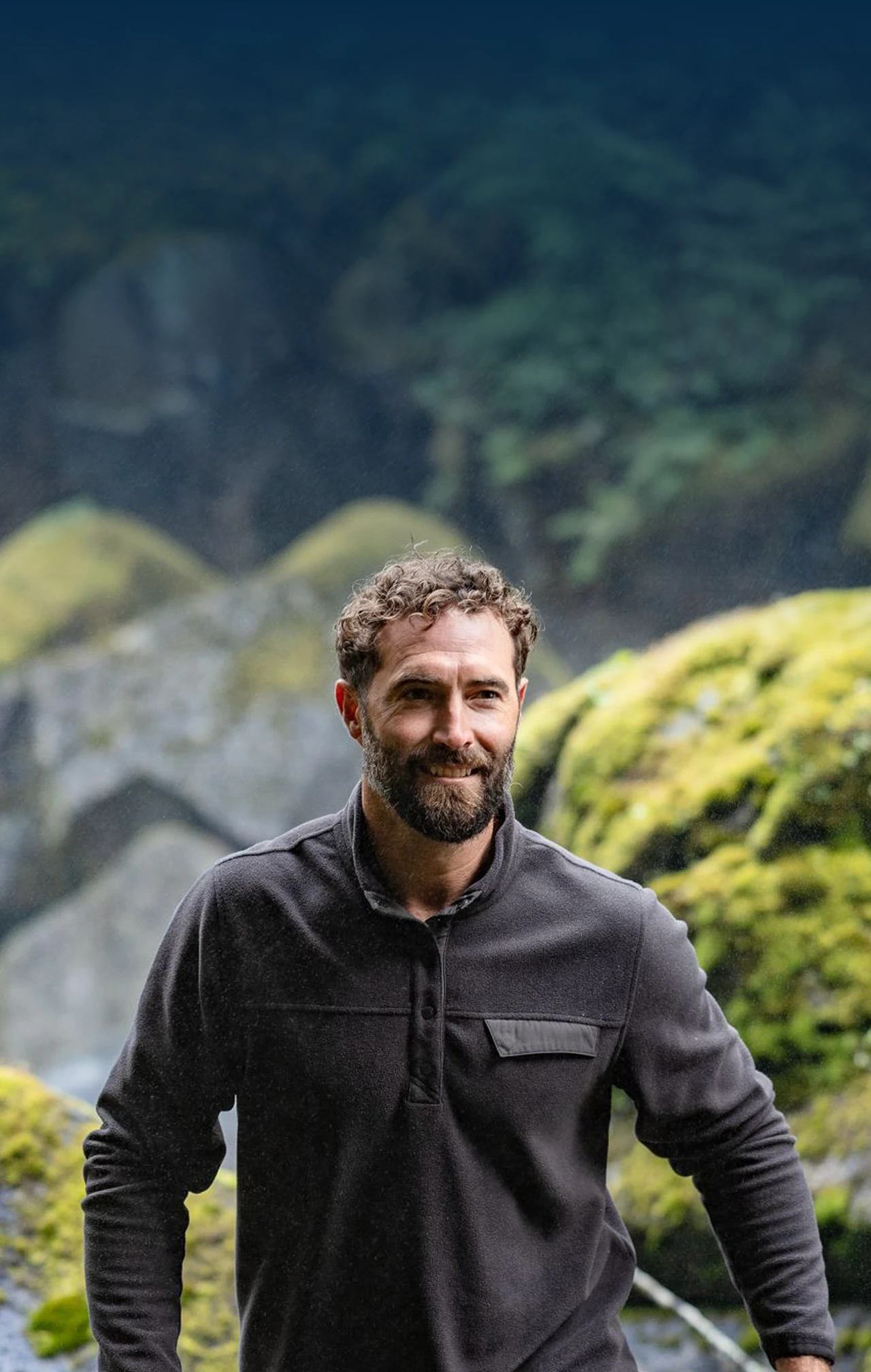 Man in Woodland quarter zip