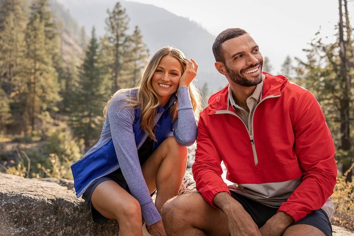 Couple camping in forest