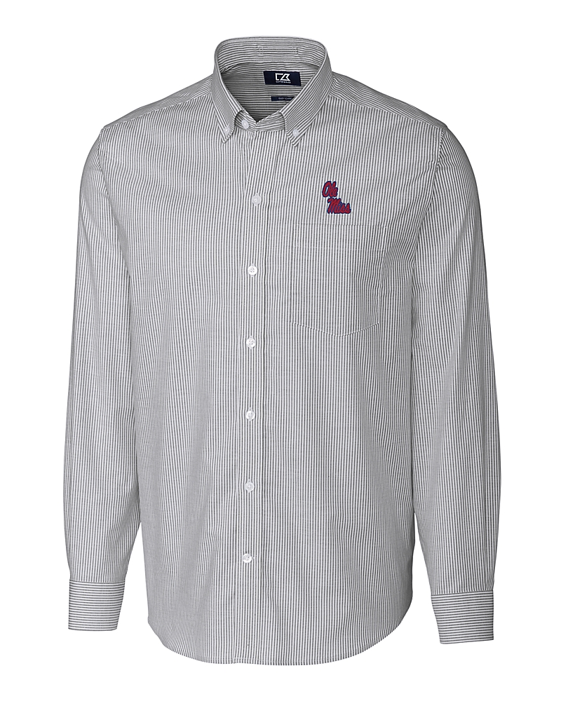 ole miss dress shirt Cutter & Buck Ole Miss Rebels Easy Care Stretch Oxford Mens Long Sleeve Button Down Shirt in Charcoal