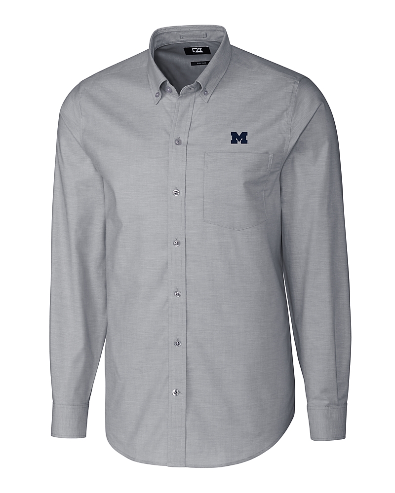 michigan wolverines dress shirt Cutter & Buck Michigan Wolverines Easy Care Stretch Oxford Mens Long Sleeve Button Down Shirt in Charcoal