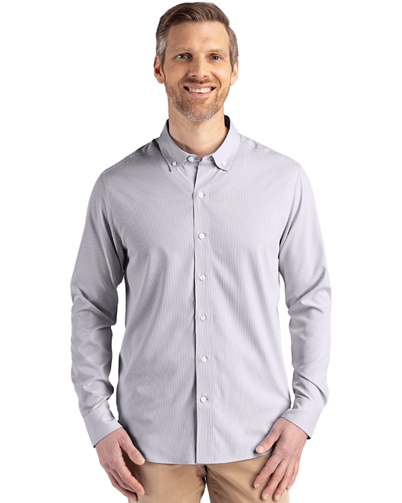Cutter & Buck Skyline Epic Confidence Recycled Pinstripe Mens Big & Tall Long Sleeve Dress Shirt - Tour Blue/White - 2XB Cutter & Buck Skyline Epic Confidence Recycled Pinstripe Mens Big & Tall Long Sleeve Dress Shirt - Tour Blue/White - 2XB