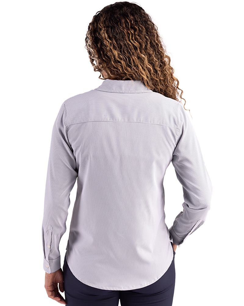 Cutter & Buck Milwaukee Brewers Skyline Recycled Pinstripe Womens Long Sleeve Spread Collar Dress Shirt in Elemental Grey/White | XL Cutter & Buck Milwaukee Brewers Skyline Recycled Pinstripe Womens Long Sleeve Spread Collar Dress Shirt in Elemental Grey/White | XL