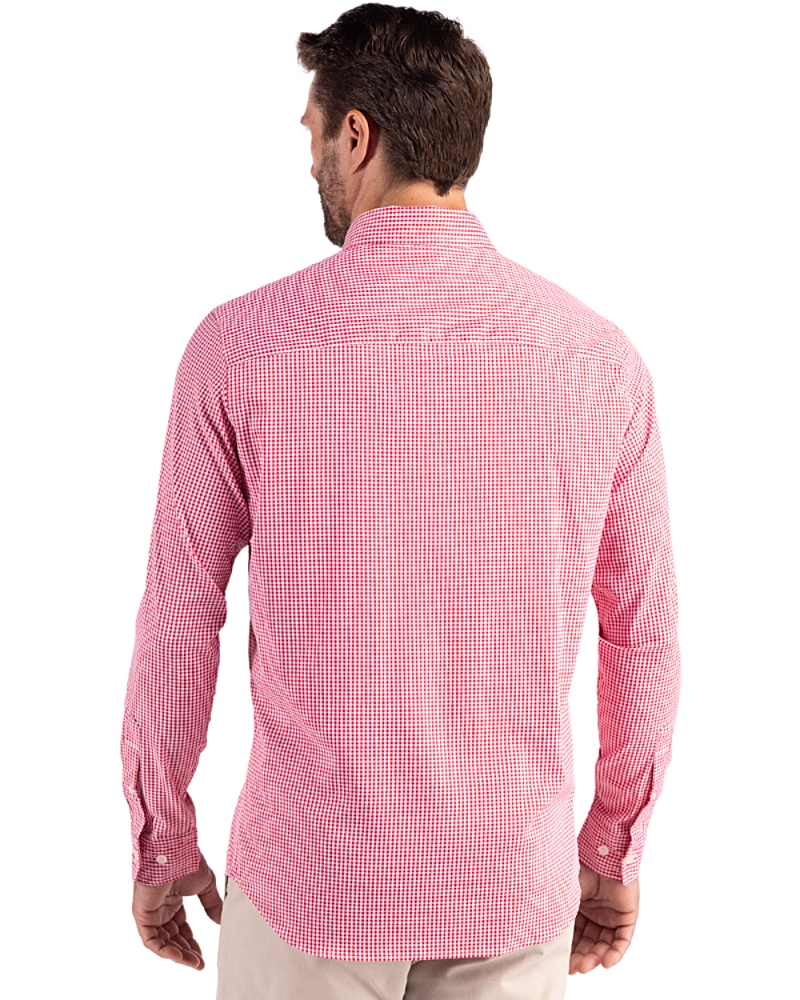 ole miss dress shirt Cutter & Buck Ole Miss Rebels Skyline Recycled Gingham Mens Big & Tall Long Sleeve Button Down Dress Shirt in Red/White