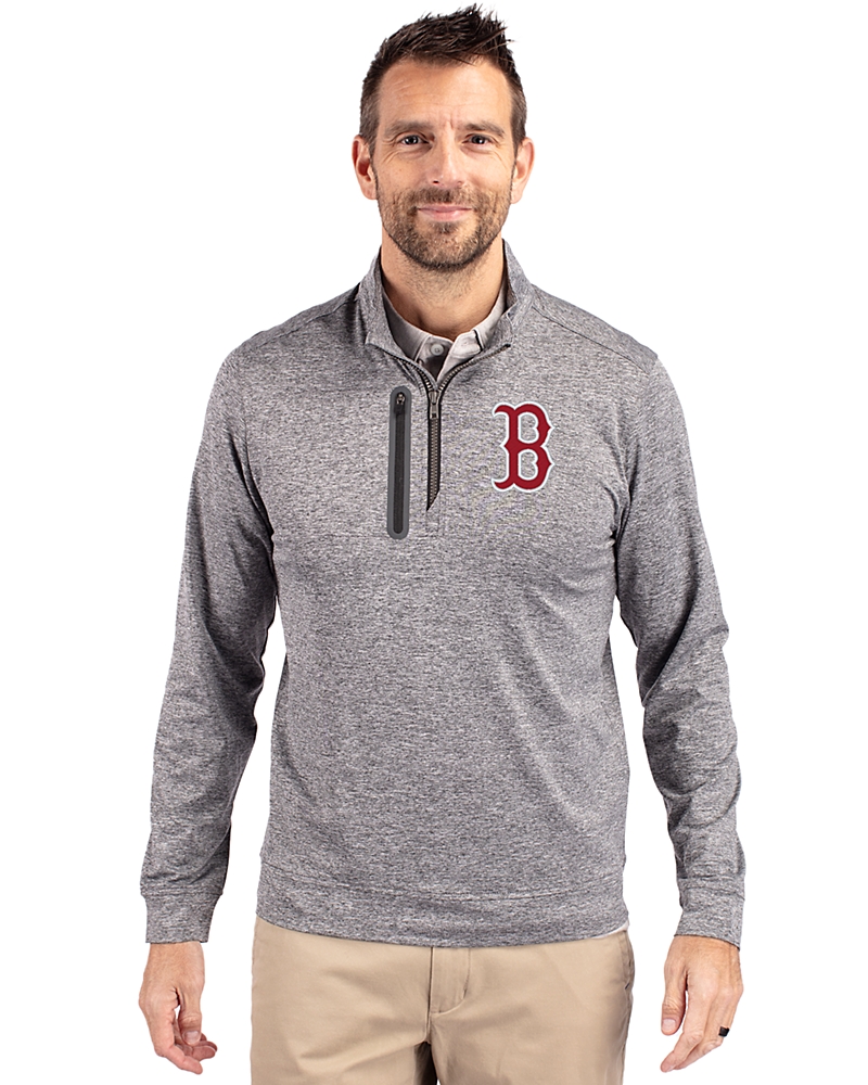 Boston Red Sox Cutter & Buck Stealth Heathered Quarter Zip Mens