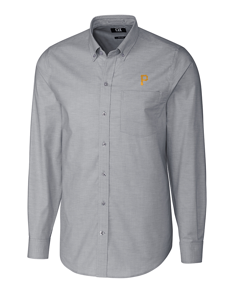 pittsburgh pirates dress shirt Men's Antigua Black Pittsburgh Pirates Porter Woven Long Sleeve Button-Down Shirt Size: Large