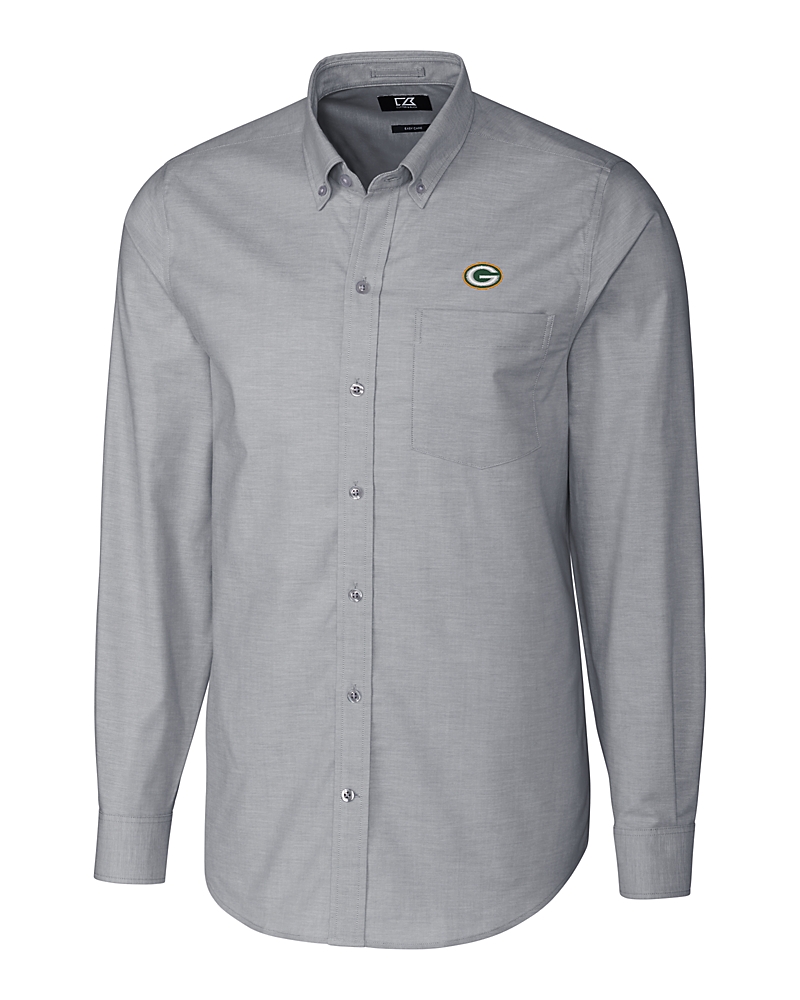 Cutter & Buck Green Bay Packers Easy Care Stretch Oxford Mens Long Sleeve Button Down Shirt in Charcoal | S