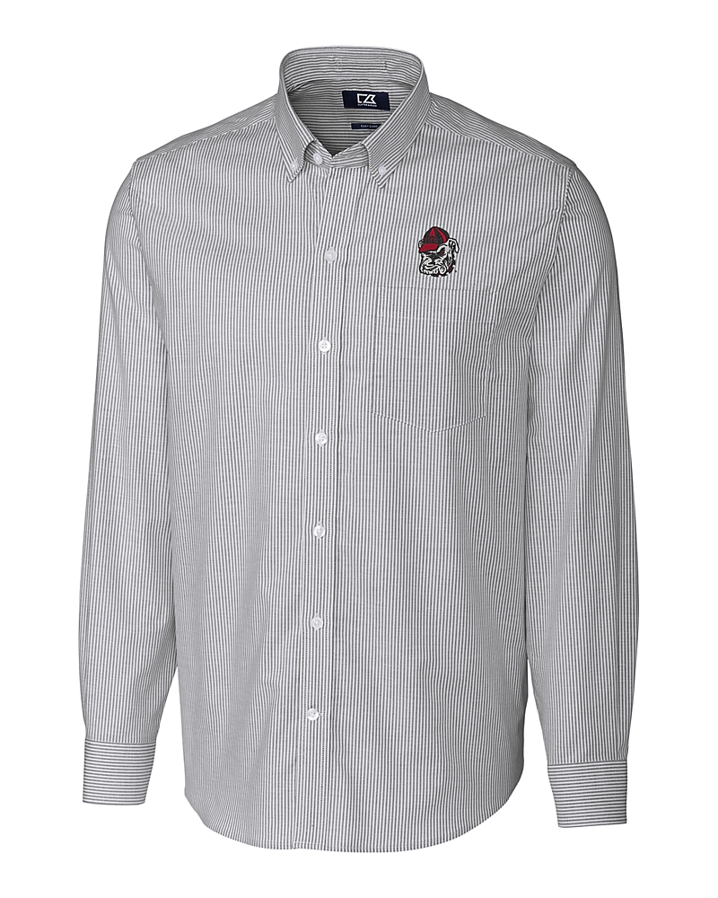 georgia bulldogs dress shirt Men's Cutter & Buck Charcoal Georgia Bulldogs Big Tall Stretch Oxford Stripe Long Sleeve Button Down Shirt