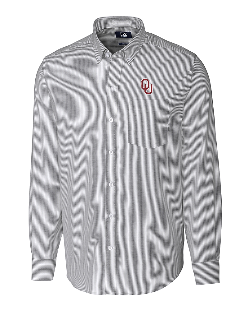 oklahoma sooners dress shirt Cutter & Buck Oklahoma Sooners Easy Care Stretch Oxford Stripe Mens Big & Tall Long Sleeve Button Down Shirt in Charcoal
