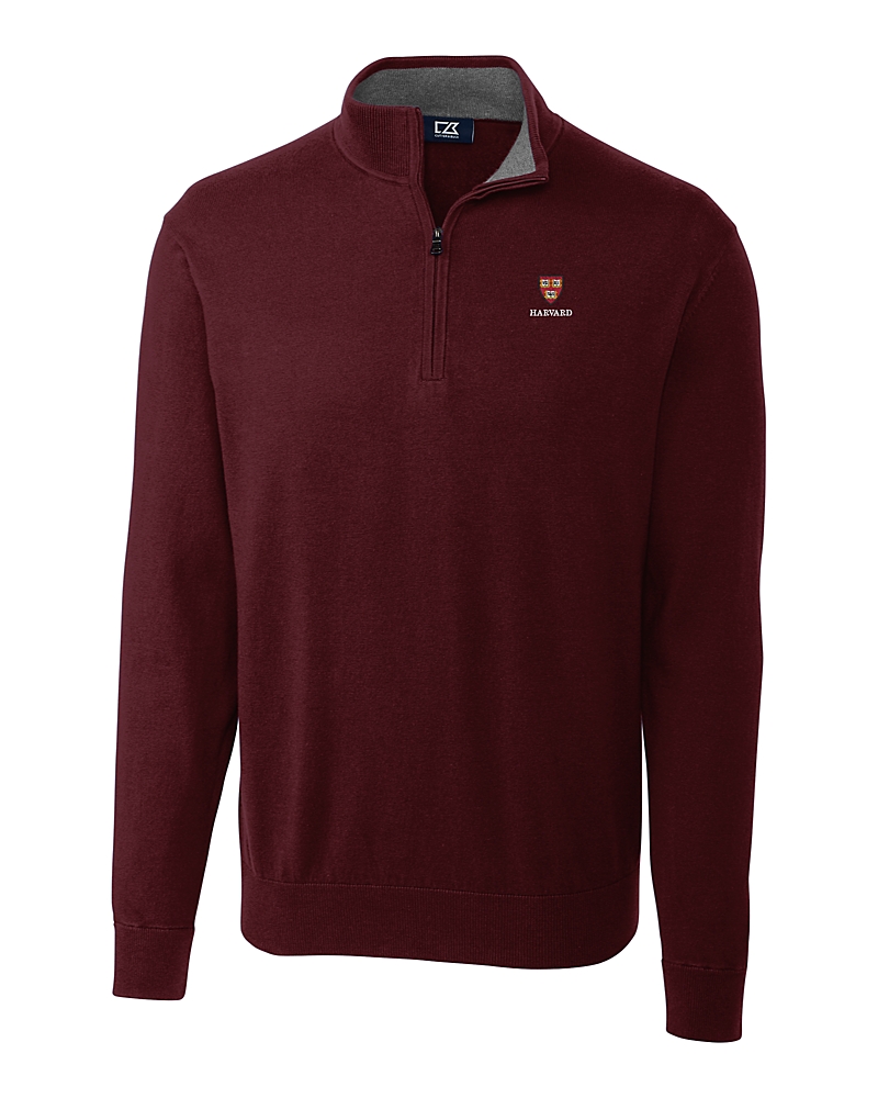 Harvard Crimson Cutter & Buck Lakemont Tri-Blend Mens Quarter Zip