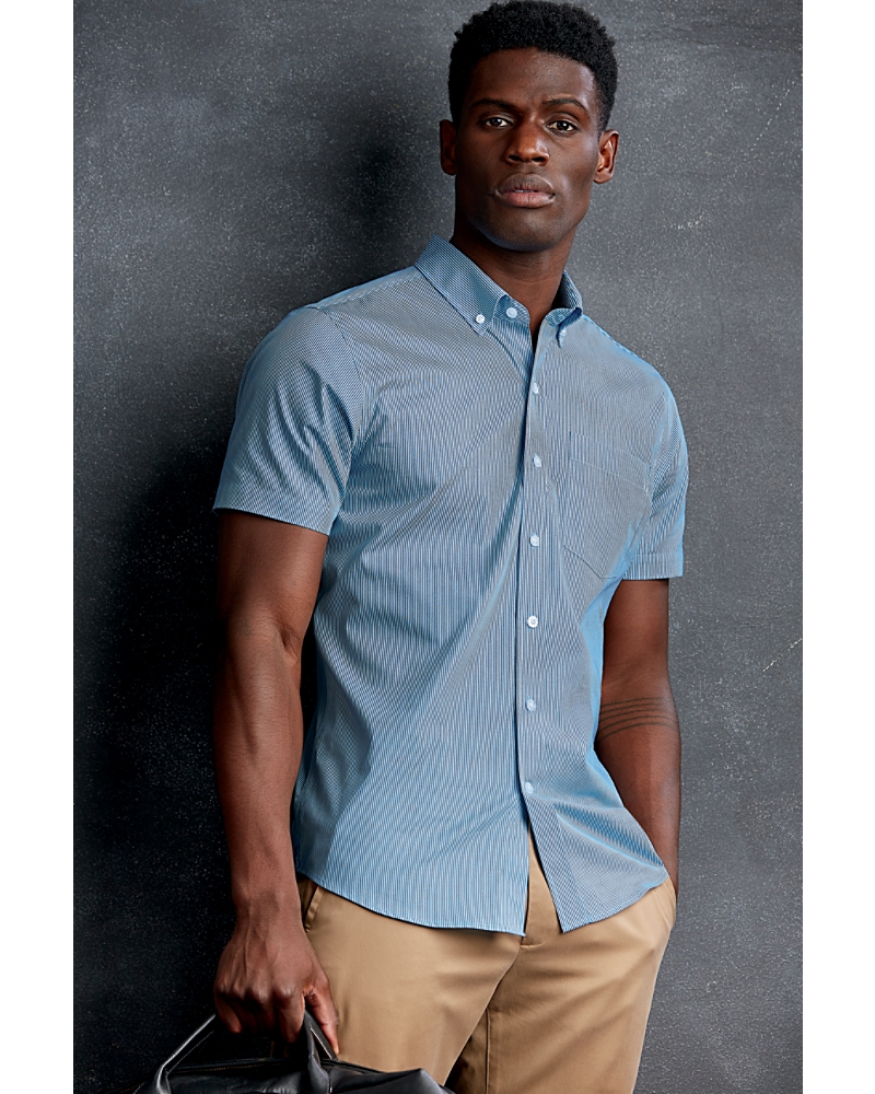 Cutter & Buck Mens Strive Rail Stripe Short Sleeve Shirt - Cutter