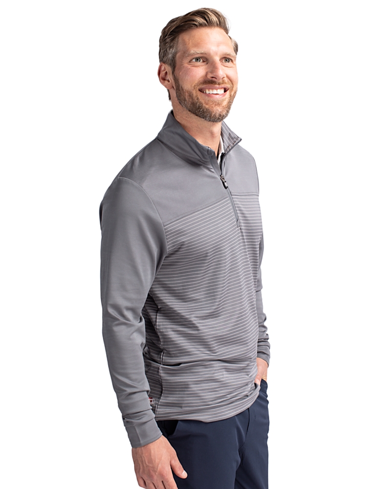 Cutter & Buck Traverse Stretch Eco Stripe Quarter Zip Mens