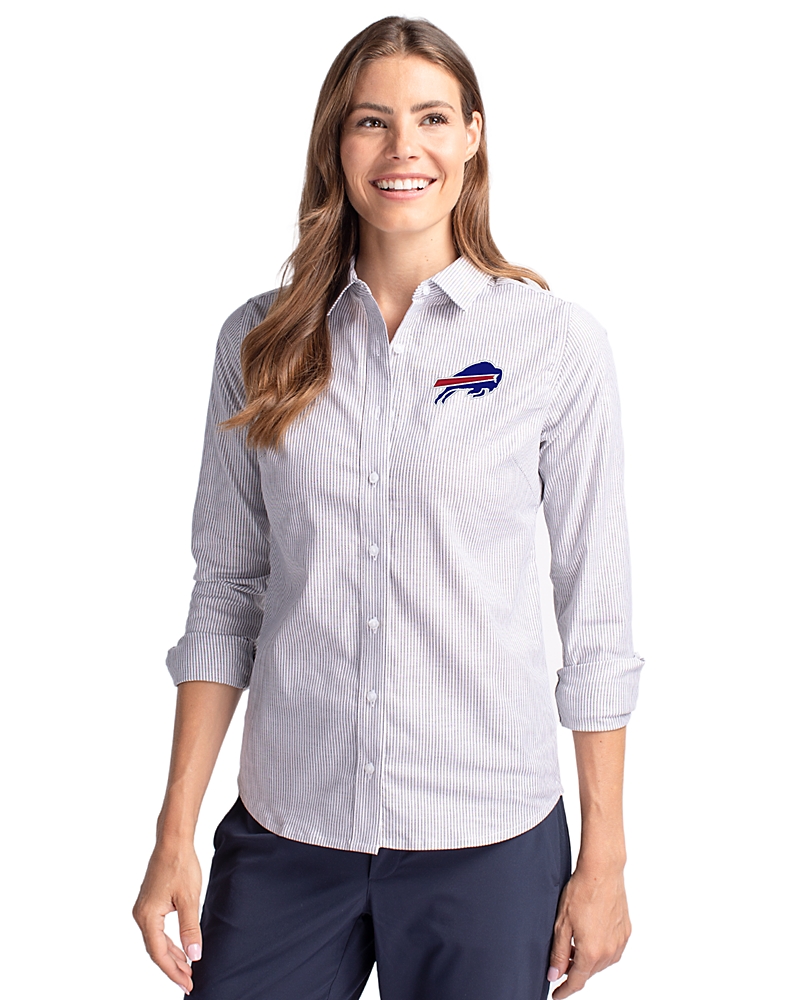 Buffalo Bills Stripe Womens Long Sleeve Dress Shirt | Cutter