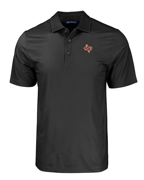 Midwestern State Mustangs Cutter & Buck Pike Eco Tonal Geo Print Stretch Recycled Mens Big & Tall Polo