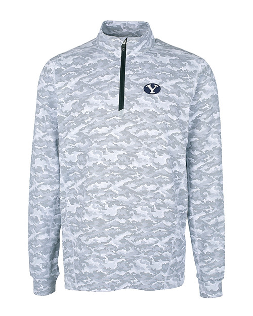 Brigham Young Cougars Cutter & Buck Traverse Stretch Eco Camo Print Quarter Zip Mens Big and Tall Pullover