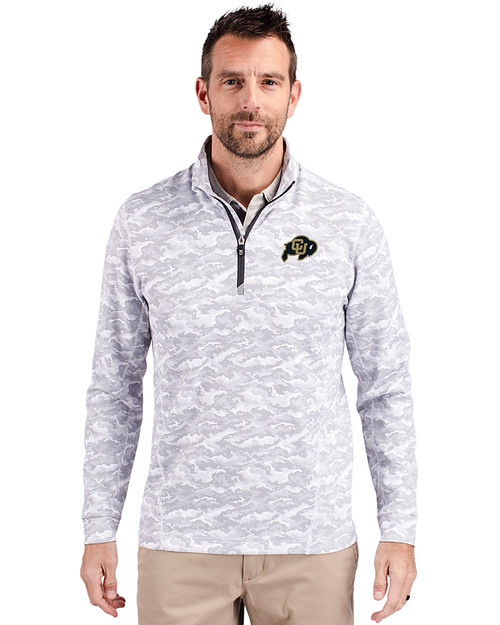 Colorado Buffaloes Cutter & Buck Traverse Stretch Eco Camo Print Quarter Zip Mens Big and Tall Pullover