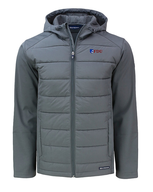 Fairleigh Dickinson Knights Cutter & Buck Evoke Hybrid Eco Softshell Recycled Full Zip Mens Big & Tall Hooded Jacket