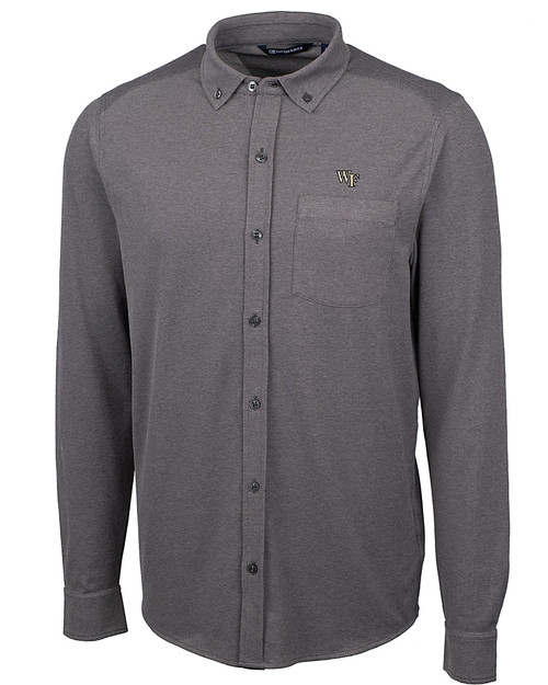 Wake Forest Demon Deacons Cutter & Buck Advantage Tri-Blend Pique Long Sleeve Knitted Mens Button Down