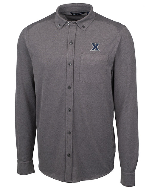 Xavier Musketeers Cutter & Buck Advantage Tri-Blend Pique Long Sleeve Knitted Mens Button Down