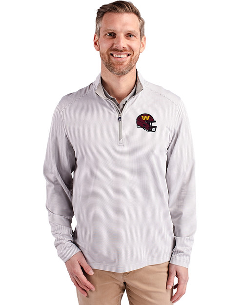 Washington Commanders NFL Helmet Cutter & Buck Virtue Eco Pique Micro Stripe Recycled Mens Big & Tall Quarter Zip