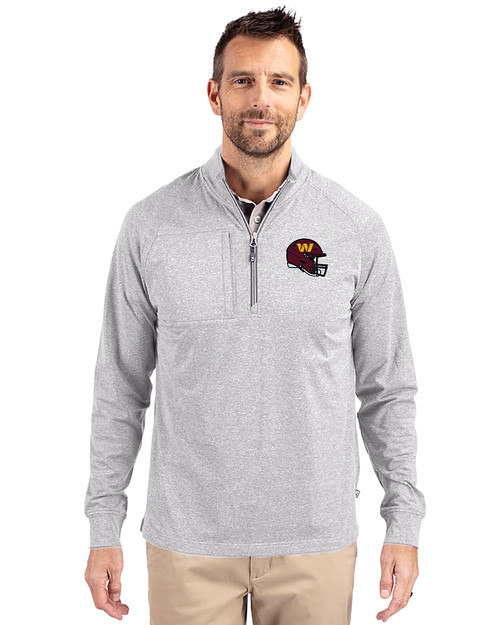 Washington Commanders NFL Helmet Cutter & Buck Adapt Eco Knit Heather Mens Big & Tall Quarter Zip Pullover