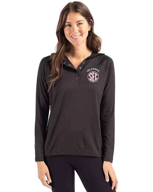 Oklahoma Sooners SEC Cutter & Buck Coastline Epic Comfort Recycled Womens Hooded Shirt